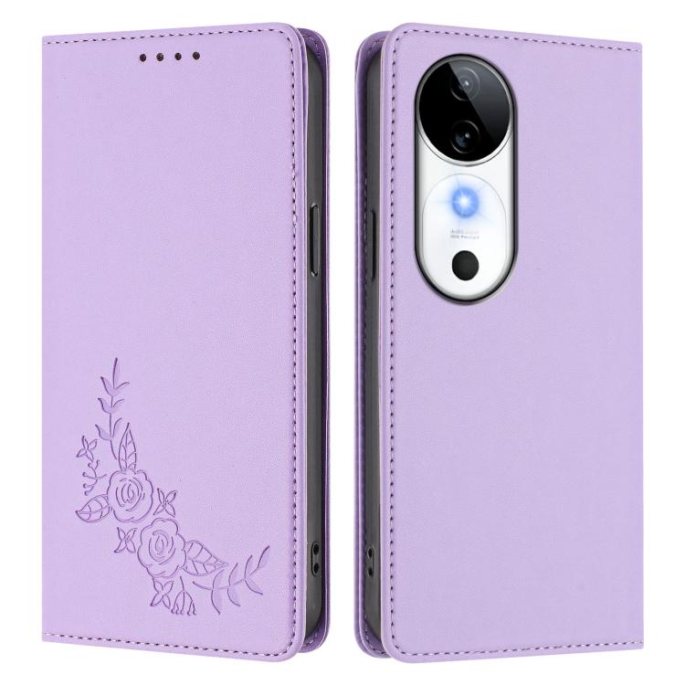 For vivo S19 Peony Embossed Magnetic RFID Vegan Leather Phone Case