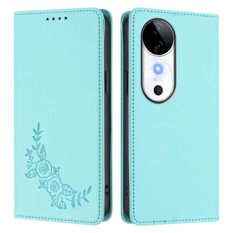 For vivo S19 Peony Embossed Magnetic RFID Vegan Leather Phone Case