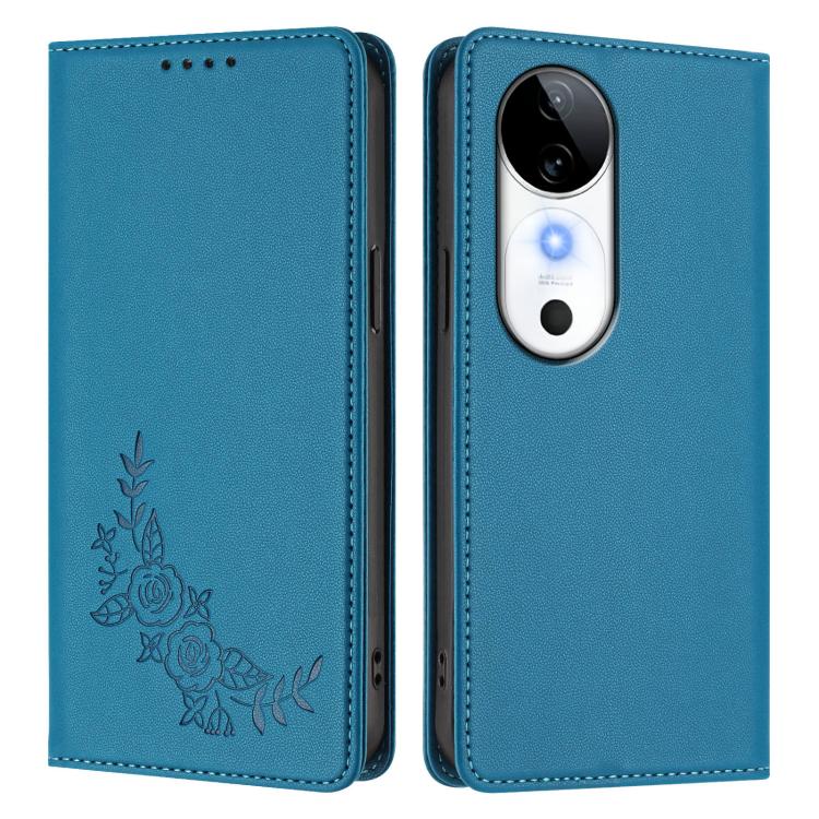 For vivo S19 Peony Embossed Magnetic RFID Vegan Leather Phone Case