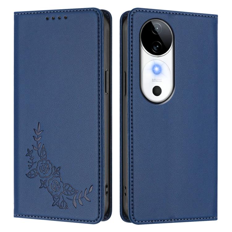 For vivo S19 Peony Embossed Magnetic RFID Vegan Leather Phone Case