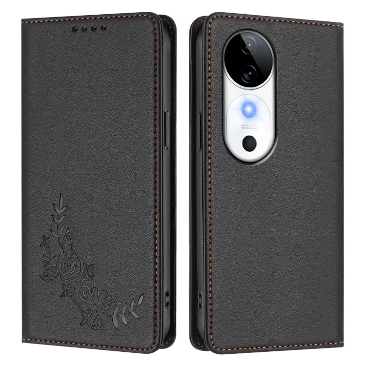 For vivo S19 Peony Embossed Magnetic RFID Vegan Leather Phone Case
