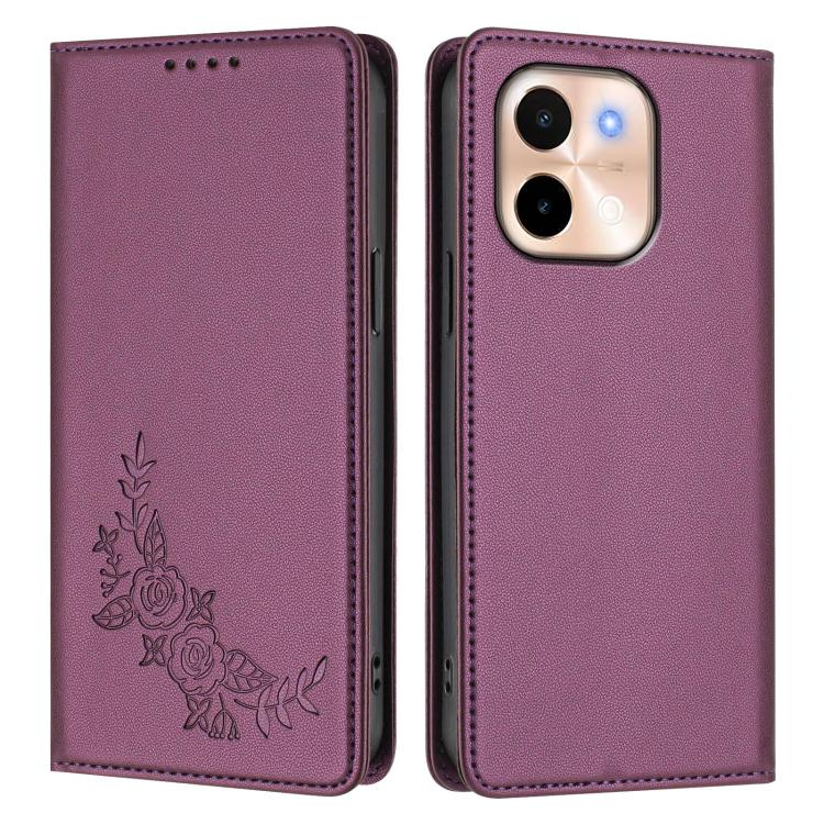 For vivo Y28 4G Global Peony Embossed Magnetic RFID Vegan Leather Phone Case