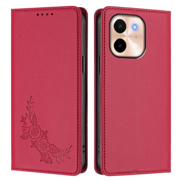 For vivo Y28 4G Global Peony Embossed Magnetic RFID Vegan Leather Phone Case