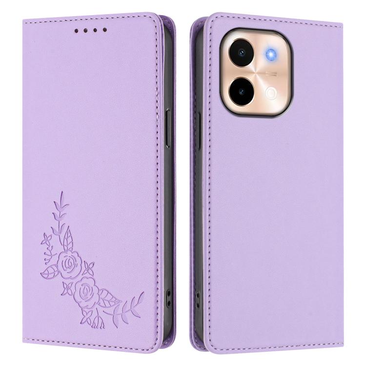 For vivo Y28 4G Global Peony Embossed Magnetic RFID Vegan Leather Phone Case