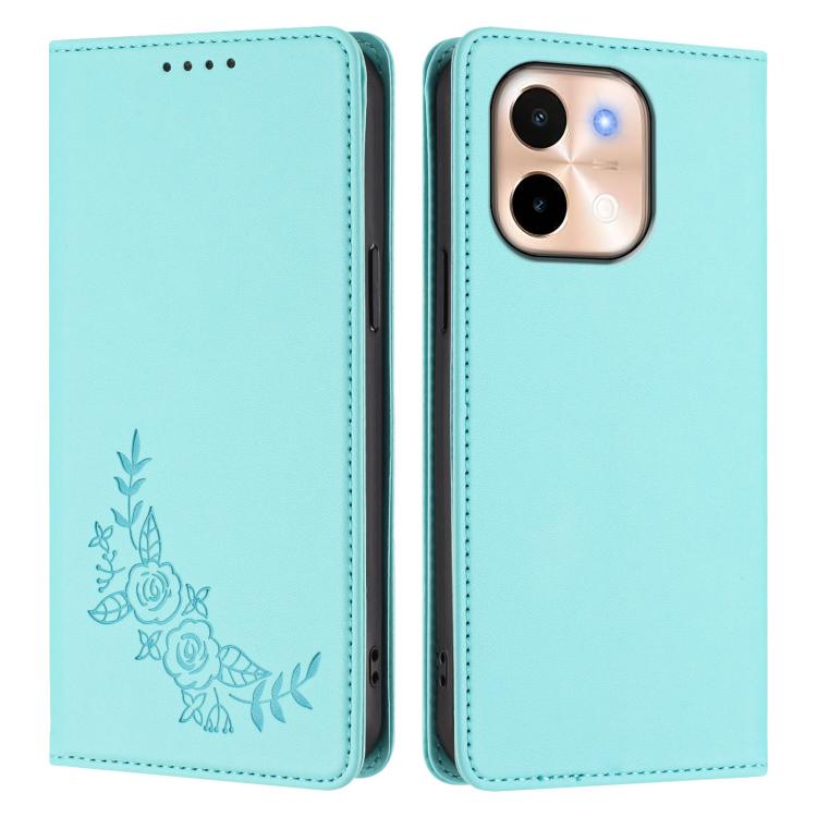 For vivo Y28 4G Global Peony Embossed Magnetic RFID Vegan Leather Phone Case