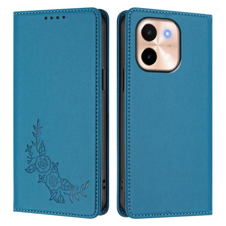 For vivo Y28 4G Global Peony Embossed Magnetic RFID Vegan Leather Phone Case