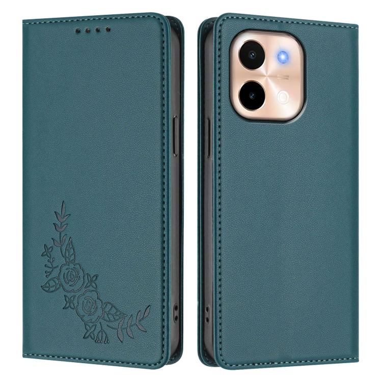 For vivo Y28 4G Global Peony Embossed Magnetic RFID Vegan Leather Phone Case