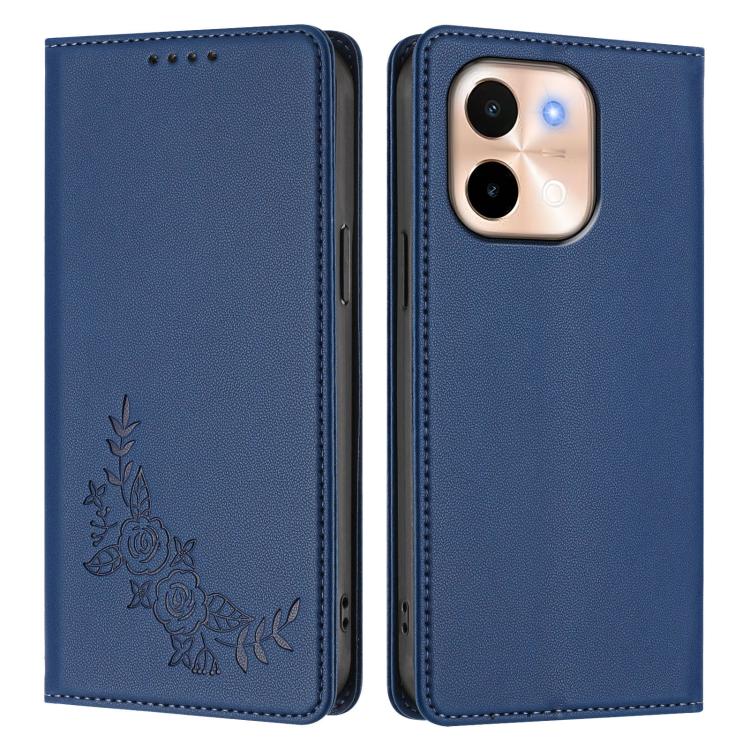 For vivo Y28 4G Global Peony Embossed Magnetic RFID Vegan Leather Phone Case