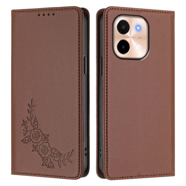 For vivo Y28 4G Global Peony Embossed Magnetic RFID Vegan Leather Phone Case