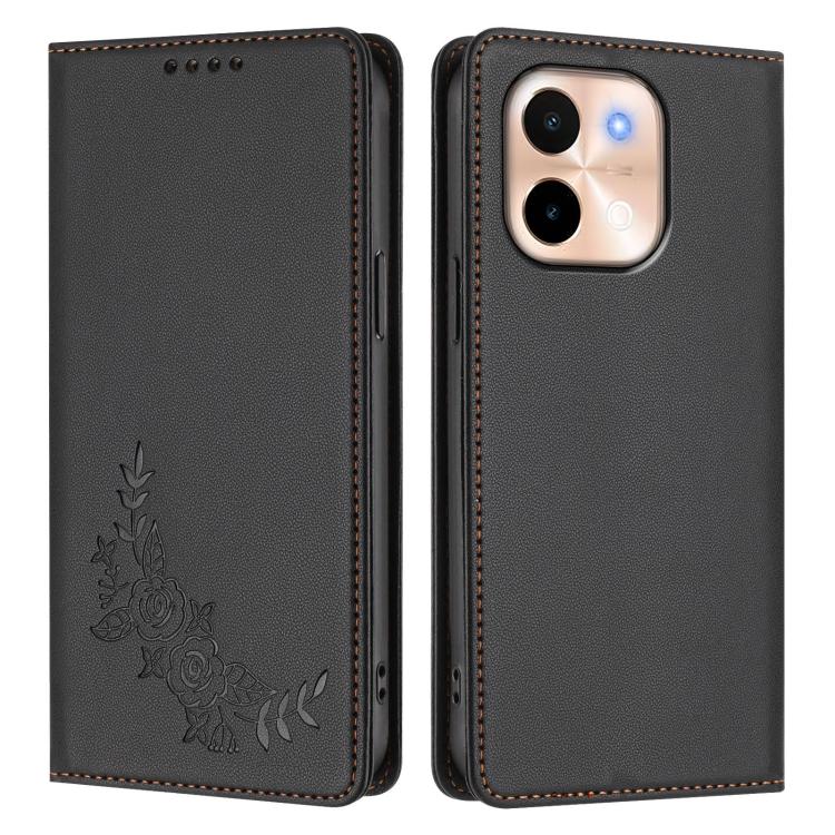 For vivo Y28 4G Global Peony Embossed Magnetic RFID Vegan Leather Phone Case