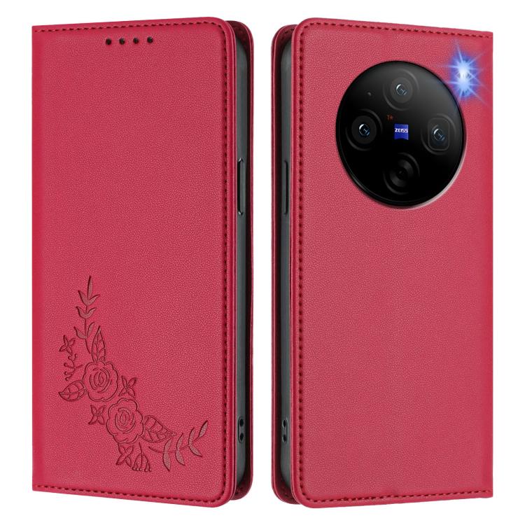 For vivo X100 Pro / X100s Pro 5G Peony Embossed Magnetic RFID Vegan Leather Phone Case