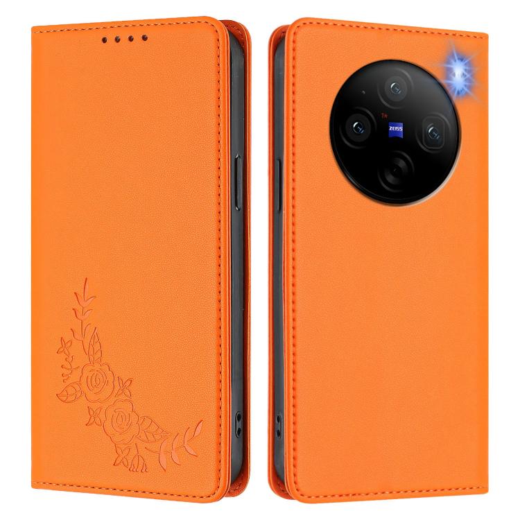 For vivo X100 Pro / X100s Pro 5G Peony Embossed Magnetic RFID Vegan Leather Phone Case
