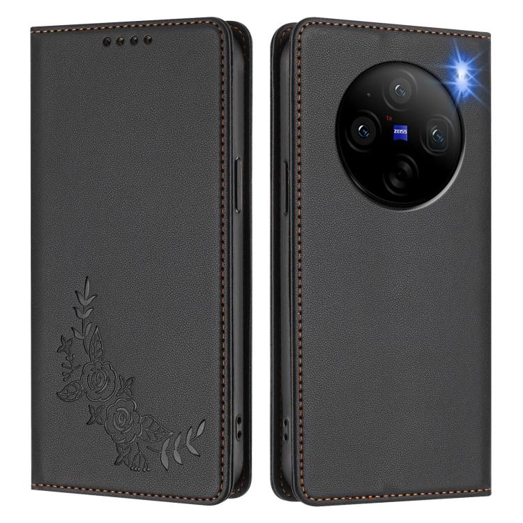 For vivo X100 Pro / X100s Pro 5G Peony Embossed Magnetic RFID Vegan Leather Phone Case
