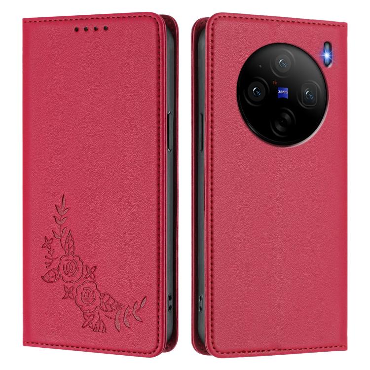 For vivo X100s 5G Peony Embossed Magnetic RFID Vegan Leather Phone Case
