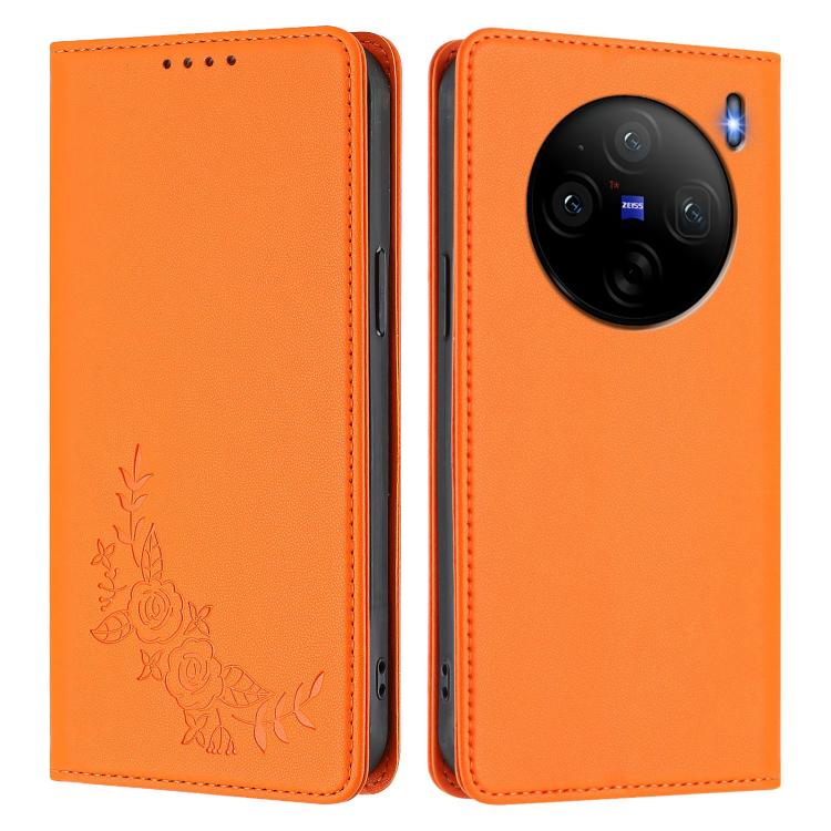 For vivo X100s 5G Peony Embossed Magnetic RFID Vegan Leather Phone Case