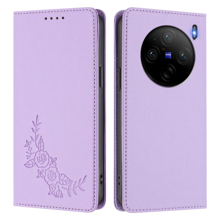 For vivo X100s 5G Peony Embossed Magnetic RFID Vegan Leather Phone Case