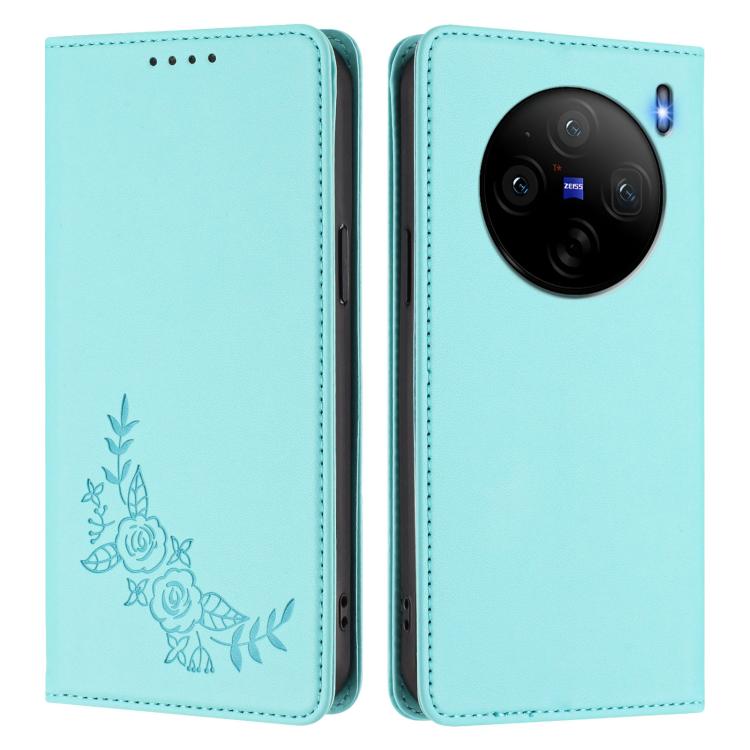 For vivo X100s 5G Peony Embossed Magnetic RFID Vegan Leather Phone Case