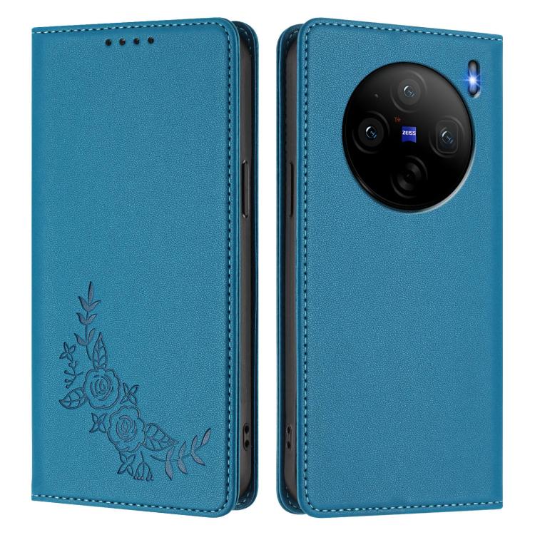 For vivo X100s 5G Peony Embossed Magnetic RFID Vegan Leather Phone Case