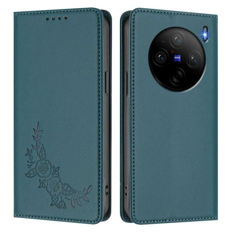 For vivo X100s 5G Peony Embossed Magnetic RFID Vegan Leather Phone Case