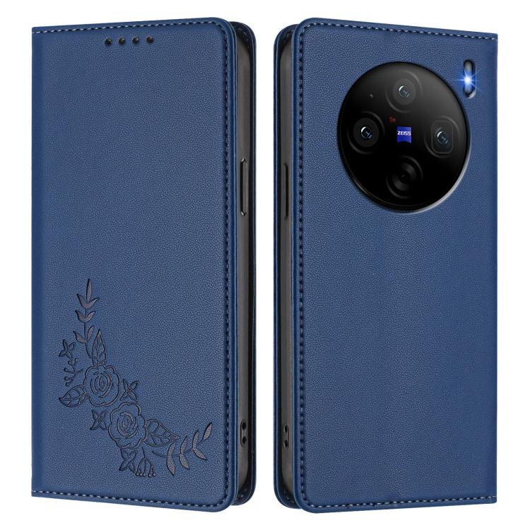 For vivo X100s 5G Peony Embossed Magnetic RFID Vegan Leather Phone Case