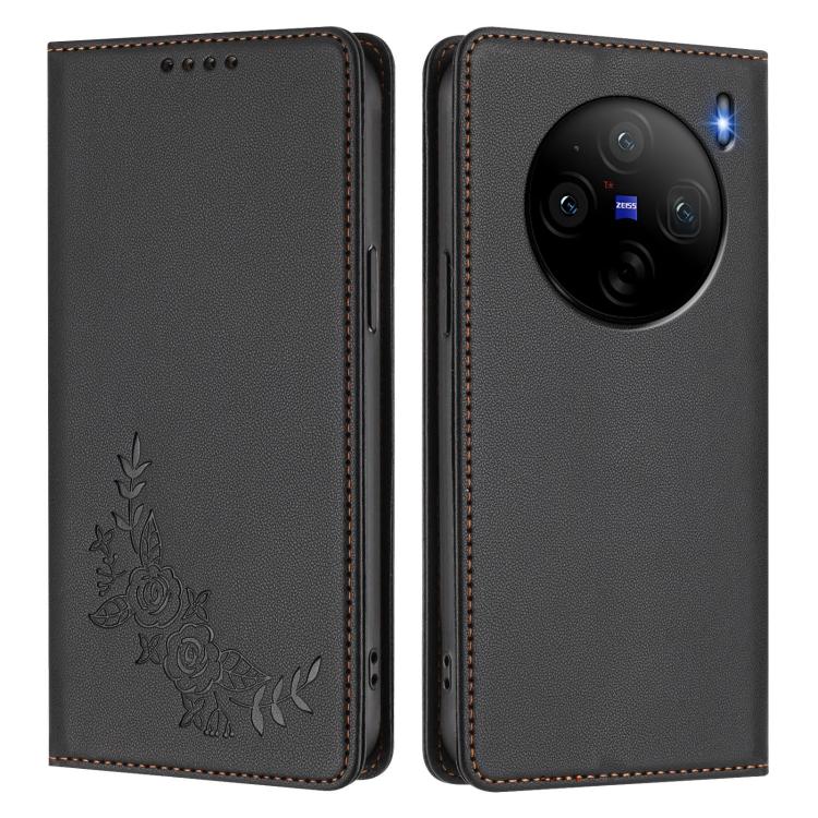 For vivo X100s 5G Peony Embossed Magnetic RFID Vegan Leather Phone Case