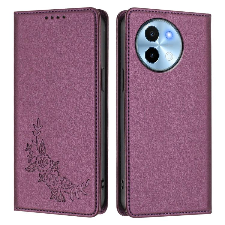 For vivo Y38 5G / T3x 5G Global Peony Embossed Magnetic RFID Vegan Leather Phone Case