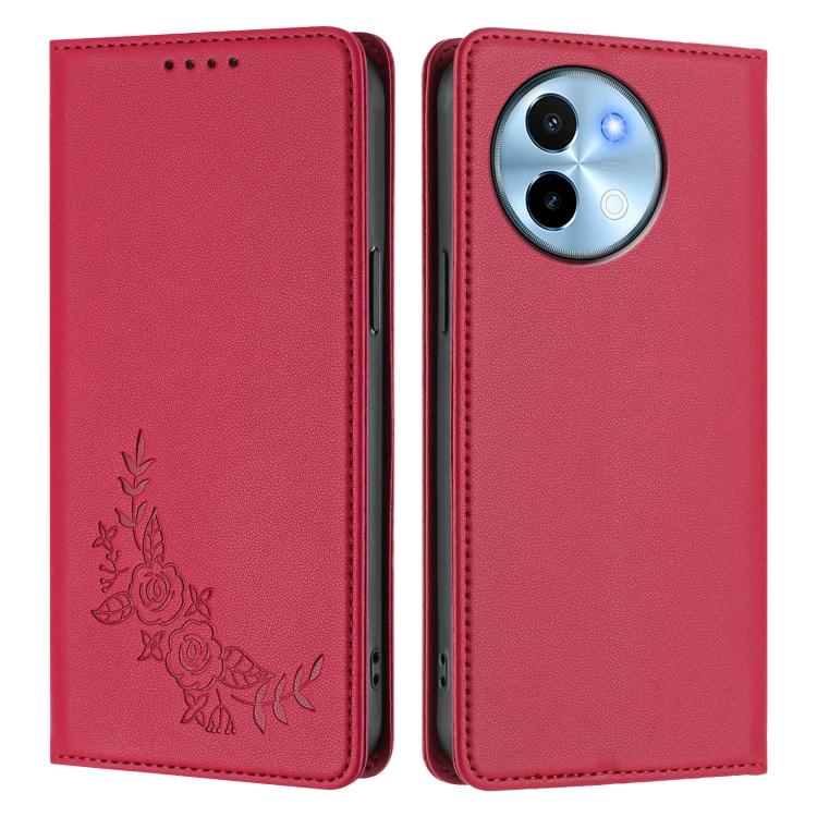 For vivo Y38 5G / T3x 5G Global Peony Embossed Magnetic RFID Vegan Leather Phone Case