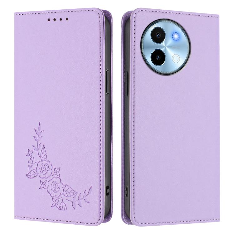 For vivo Y38 5G / T3x 5G Global Peony Embossed Magnetic RFID Vegan Leather Phone Case