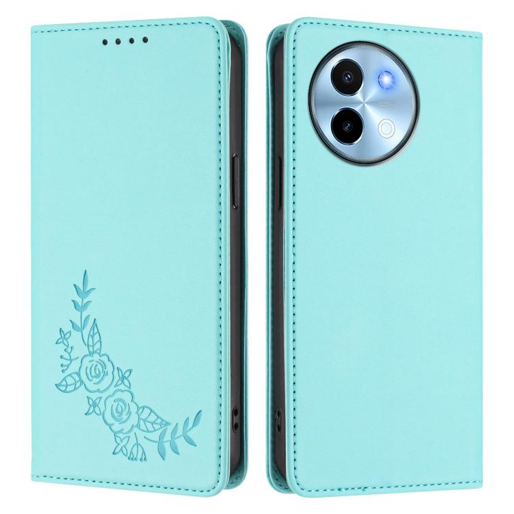 For vivo Y38 5G / T3x 5G Global Peony Embossed Magnetic RFID Vegan Leather Phone Case