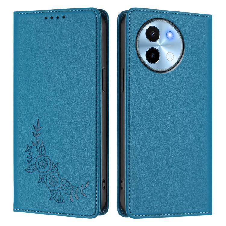 For vivo Y38 5G / T3x 5G Global Peony Embossed Magnetic RFID Vegan Leather Phone Case