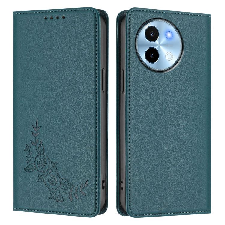 For vivo Y38 5G / T3x 5G Global Peony Embossed Magnetic RFID Vegan Leather Phone Case