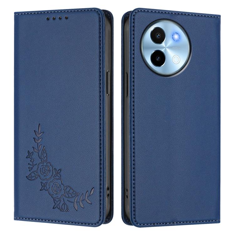 For vivo Y38 5G / T3x 5G Global Peony Embossed Magnetic RFID Vegan Leather Phone Case