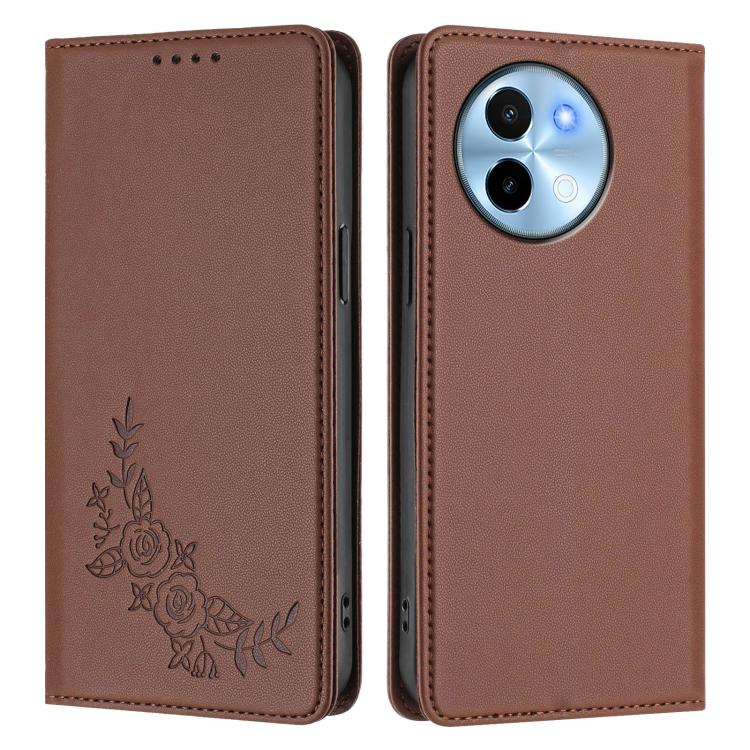 For vivo Y38 5G / T3x 5G Global Peony Embossed Magnetic RFID Vegan Leather Phone Case
