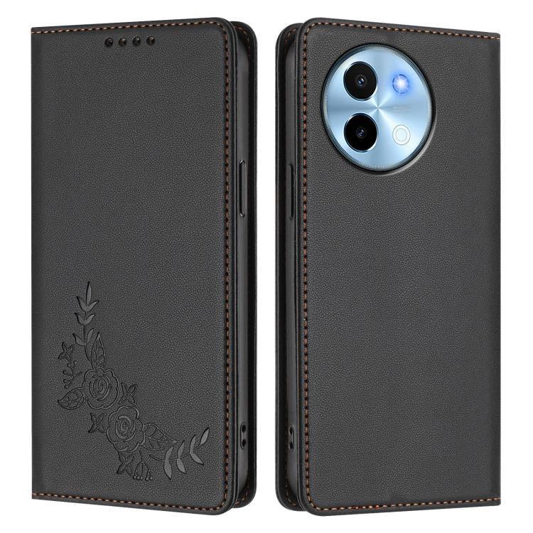 For vivo Y38 5G / T3x 5G Global Peony Embossed Magnetic RFID Vegan Leather Phone Case