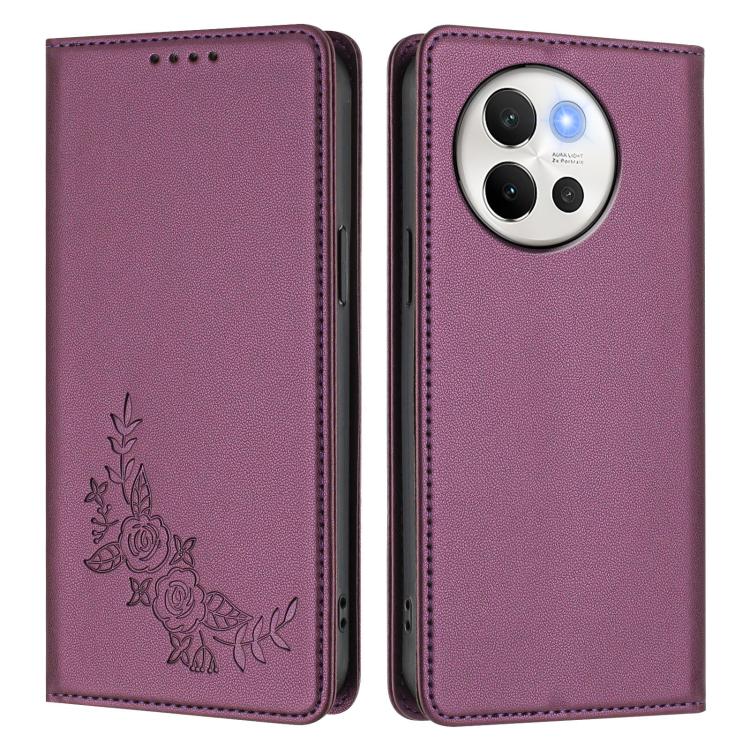 For vivo V40 Lite 5G / V30e 5G Global Peony Embossed Magnetic RFID Vegan Leather Phone Case