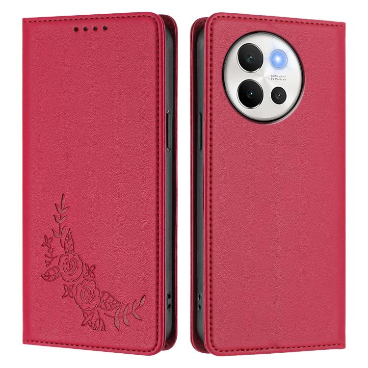 For vivo V40 Lite 5G / V30e 5G Global Peony Embossed Magnetic RFID Vegan Leather Phone Case