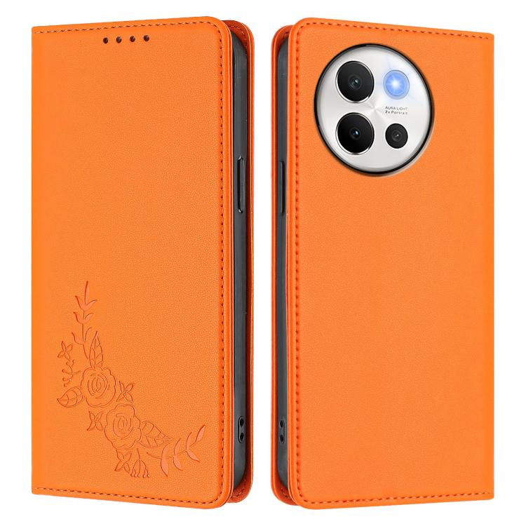 For vivo V40 Lite 5G / V30e 5G Global Peony Embossed Magnetic RFID Vegan Leather Phone Case