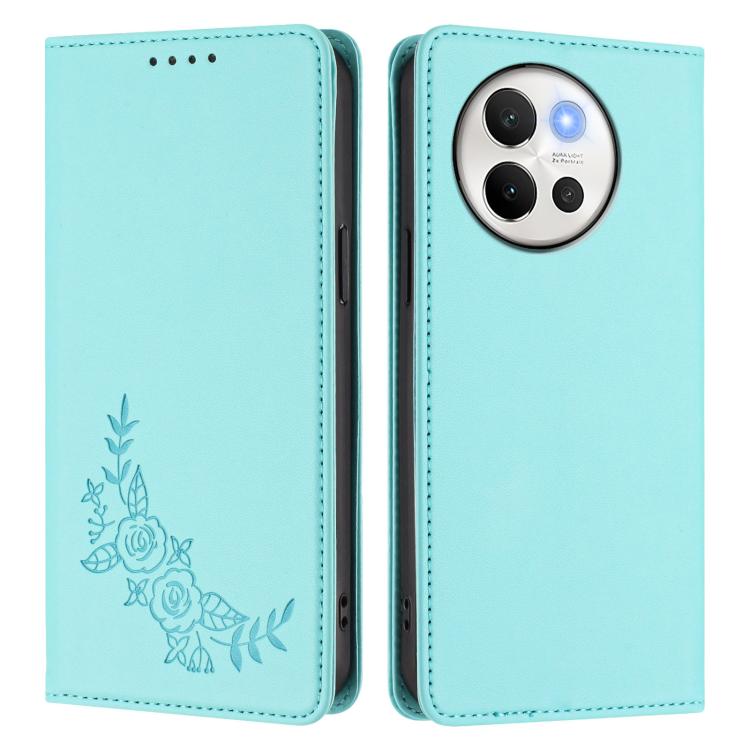 For vivo V40 Lite 5G / V30e 5G Global Peony Embossed Magnetic RFID Vegan Leather Phone Case