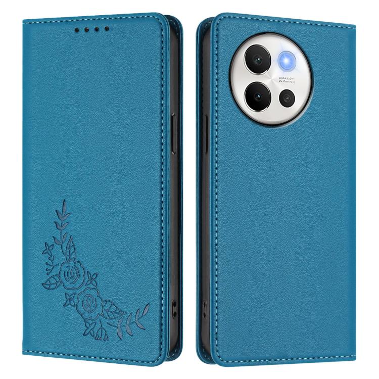 For vivo V40 Lite 5G / V30e 5G Global Peony Embossed Magnetic RFID Vegan Leather Phone Case