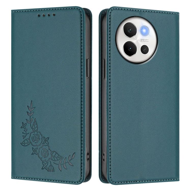 For vivo V40 Lite 5G / V30e 5G Global Peony Embossed Magnetic RFID Vegan Leather Phone Case