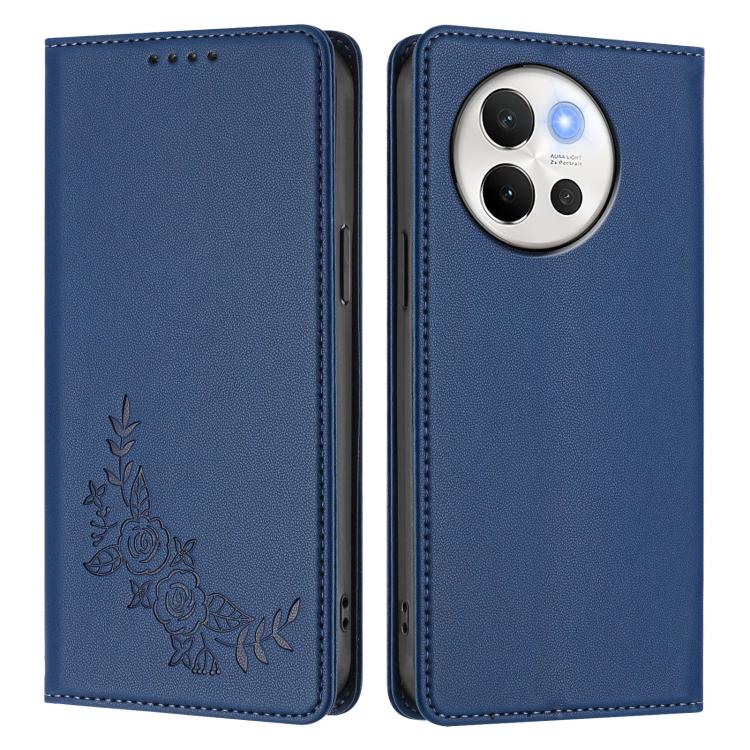 For vivo V40 Lite 5G / V30e 5G Global Peony Embossed Magnetic RFID Vegan Leather Phone Case