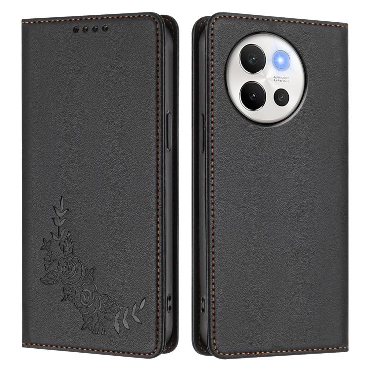 For vivo V40 Lite 5G / V30e 5G Global Peony Embossed Magnetic RFID Vegan Leather Phone Case