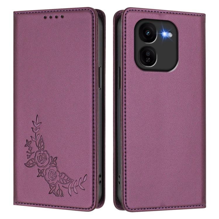 For vivo iQOO Z9x Peony Embossed Magnetic RFID Vegan Leather Phone Case
