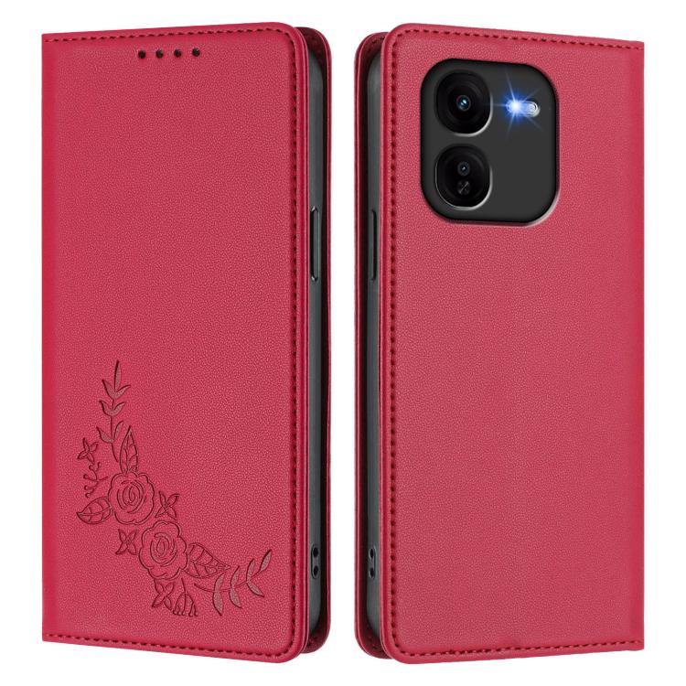 For vivo iQOO Z9x Peony Embossed Magnetic RFID Vegan Leather Phone Case