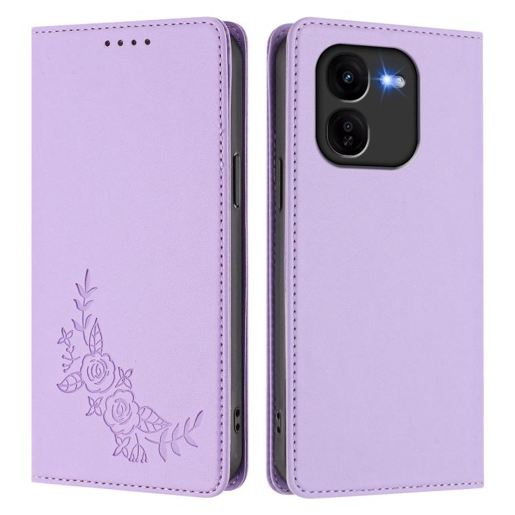 For vivo iQOO Z9x Peony Embossed Magnetic RFID Vegan Leather Phone Case