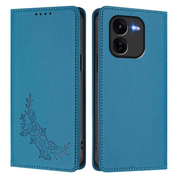 For vivo iQOO Z9x Peony Embossed Magnetic RFID Vegan Leather Phone Case