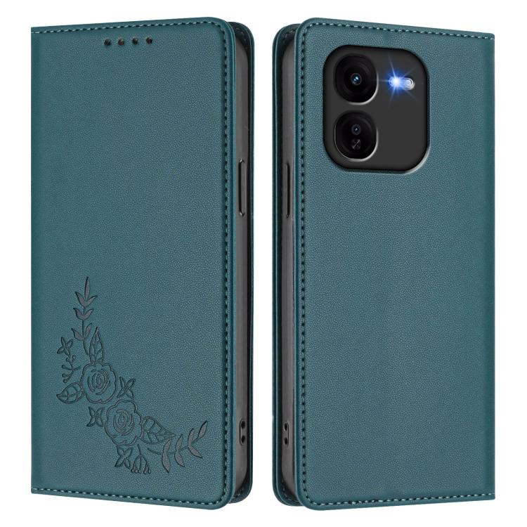 For vivo iQOO Z9x Peony Embossed Magnetic RFID Vegan Leather Phone Case
