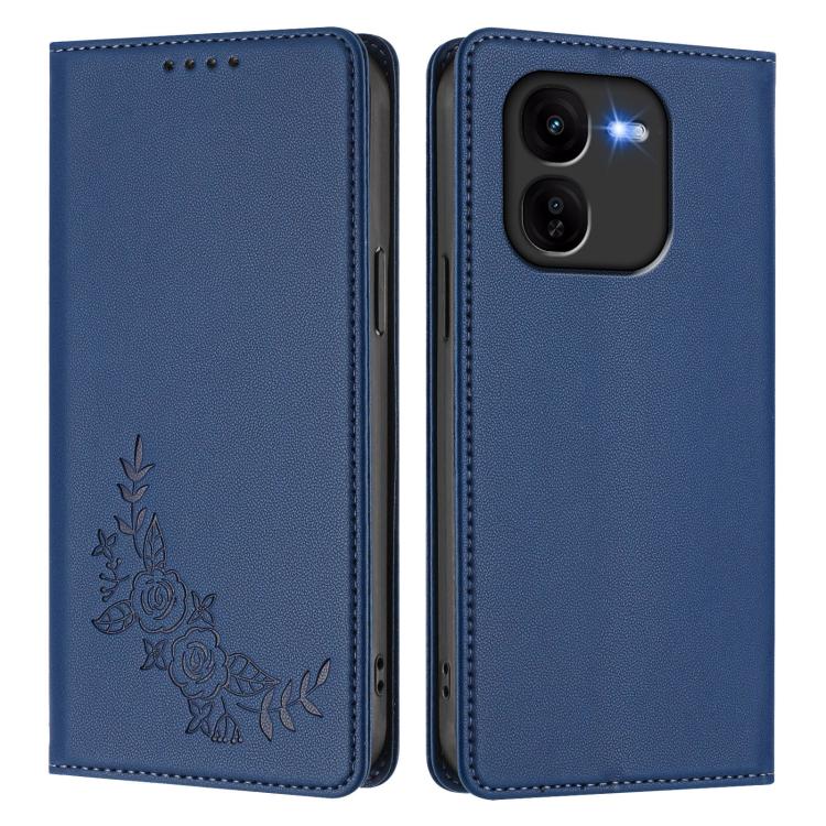 For vivo iQOO Z9x Peony Embossed Magnetic RFID Vegan Leather Phone Case