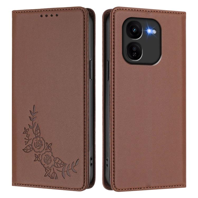 For vivo iQOO Z9x Peony Embossed Magnetic RFID Vegan Leather Phone Case