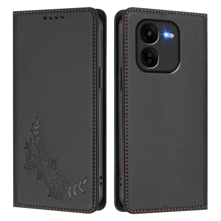 For vivo iQOO Z9x Peony Embossed Magnetic RFID Vegan Leather Phone Case